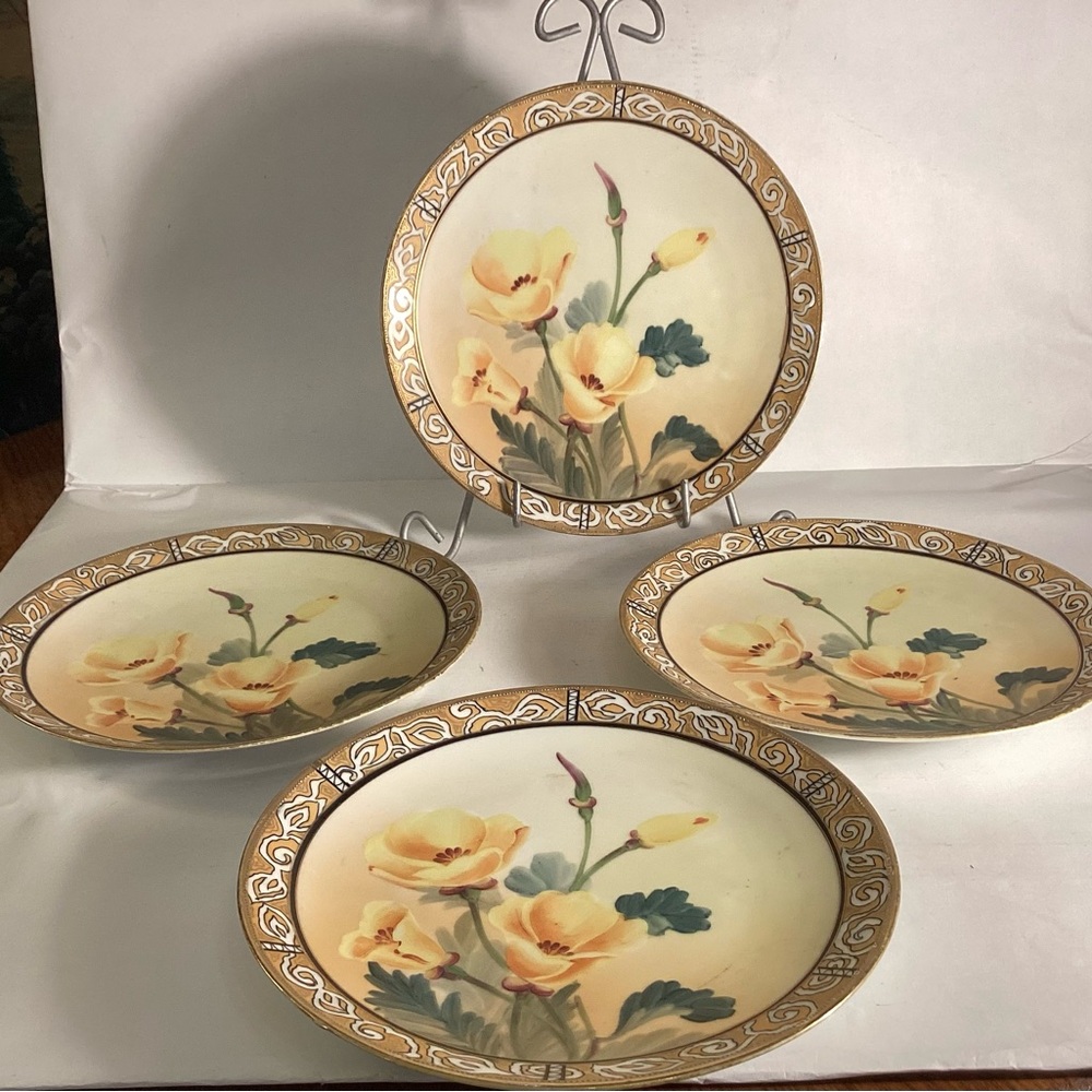 Set of 4 Nippon hand painted plates